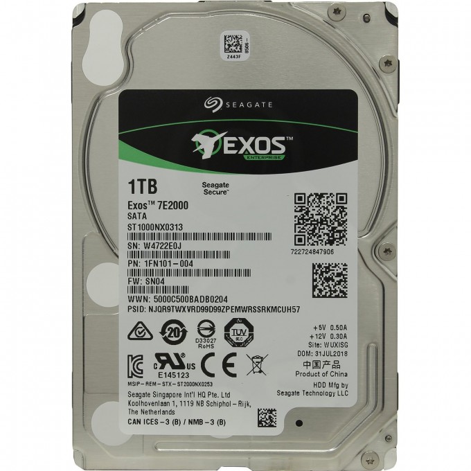 Жесткий диск SEAGATE ENTERPRISE EXOS 2.5" 1.0 TB SATA III 128 MB ST1000NX0313 Жесткий диск SEAGATE ENTERPRISE EXOS 2.5" 1.0 TB SATA III 128 MB ST1000NX0313