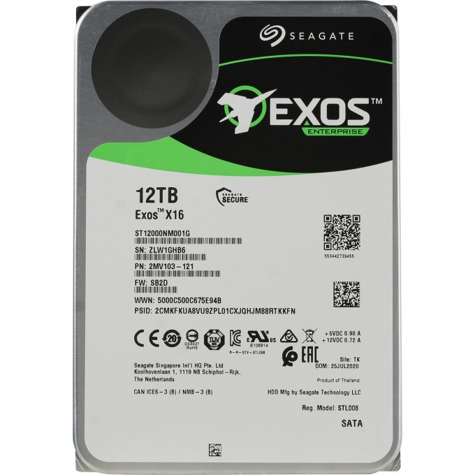 Жесткий диск SEAGATE EXOS X16 3.5" 12 TB SATA III, 256 Mb ST12000NM001G Жесткий диск SEAGATE EXOS X16 3.5" 12 TB SATA III, 256 Mb ST12000NM001G