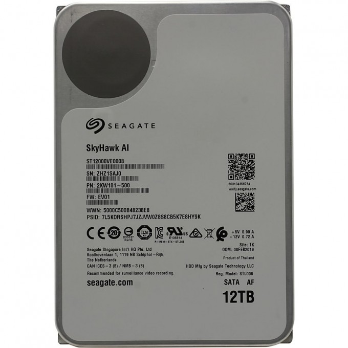 Жесткий диск SEAGATE SATA-III 12TB SKYHAWKAI (7200RPM) 256MB 3.5" ST12000VE0008 Жесткий диск SEAGATE SATA-III 12TB SKYHAWKAI (7200RPM) 256MB 3.5" ST12000VE0008
