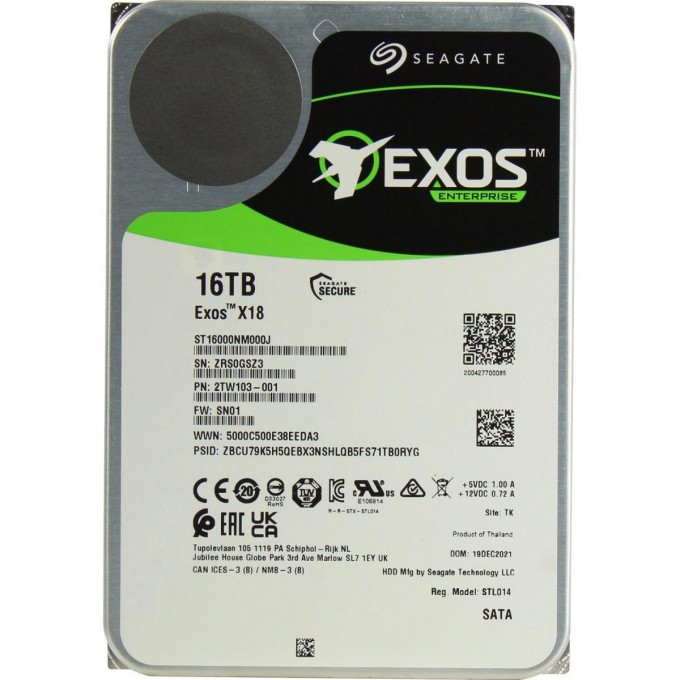 Жесткий диск SEAGATE SATA-III 16Tb EXOS X18 512E (7200rpm) 256Mb 3.5" ST16000NM000J Жесткий диск SEAGATE SATA-III 16Tb EXOS X18 512E (7200rpm) 256Mb 3.5" ST16000NM000J