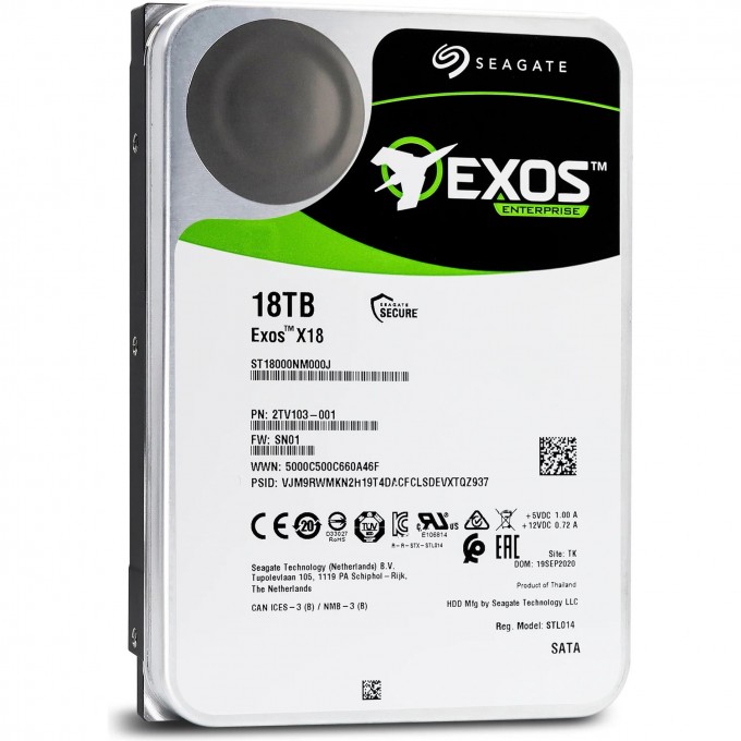 Жесткий диск SEAGATE SATA-III 18Tb SERVER EXOS X18 512E (7200rpm) 256Mb 3.5" ST18000NM000J Жесткий диск SEAGATE SATA-III 18Tb SERVER EXOS X18 512E (7200rpm) 256Mb 3.5" ST18000NM000J