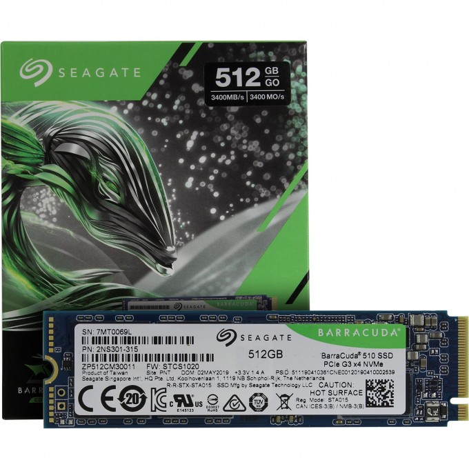 Накопитель SSD SEAGATE BARRACUDA 510 M.2 2280 512 ГБ PCI-E 3X4 NVME NAND 3D TLC ZP512CM30041 Накопитель SSD SEAGATE BARRACUDA 510 M.2 2280 512 ГБ PCI-E 3X4 NVME NAND 3D TLC ZP512CM30041