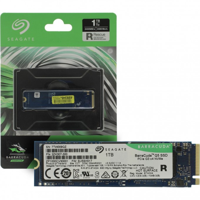 Накопитель SSD SEAGATE BARRACUDA Q5 M.2 2280 1.0 Тб PCI-E 3x4 NVMe 3D QLC ZP1000CV3A001 Накопитель SSD SEAGATE BARRACUDA Q5 M.2 2280 1.0 Тб PCI-E 3x4 NVMe 3D QLC ZP1000CV3A001